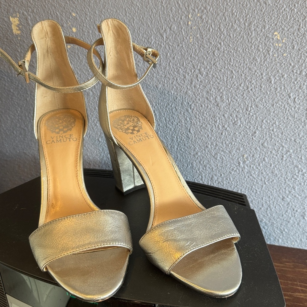 Vince Camuto Metallic Silver Block Heels